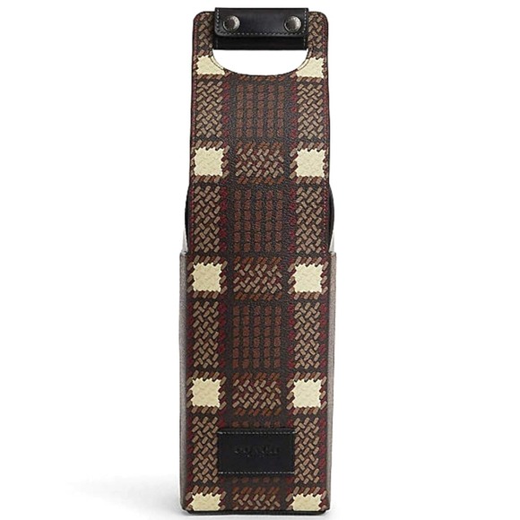 COACH WINE CARRIER WITH PLAID PRINT IN GUNMETAL/BLACK MULTI COLORS - Picture 1 of 3